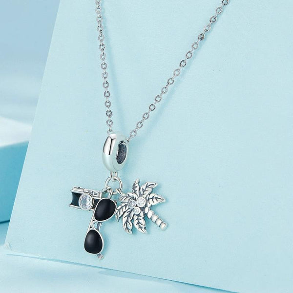 925 Sterling Silver Coconut Tree Camera Pendant Bracelet Charms & Pendants