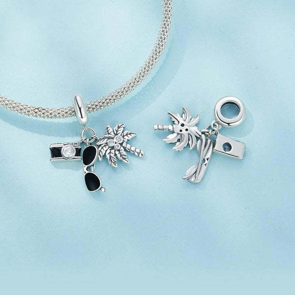 925 Sterling Silver Coconut Tree Camera Pendant Bracelet Charms & Pendants