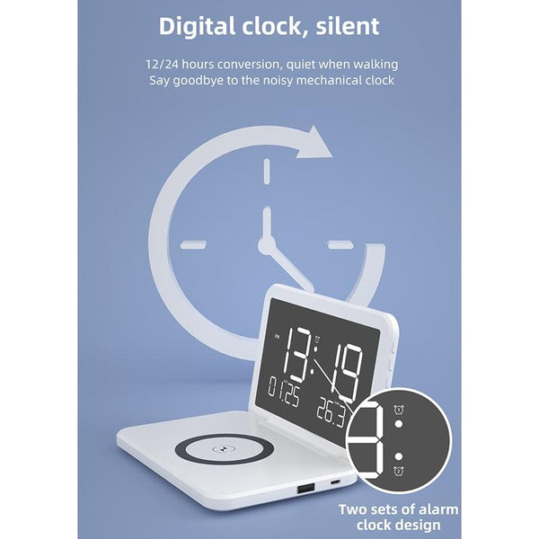 Foldable Desk Calendar Clock With Wireless Charger & Alarm Black Chargers & Cradles