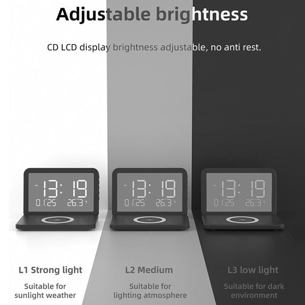 Foldable Desk Calendar Clock With Wireless Charger & Alarm Black Chargers & Cradles