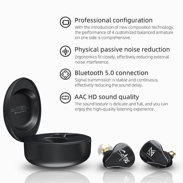 Kz Sa08 Wireless 5Ba Bluetooth Tws Earphones Black Earbuds