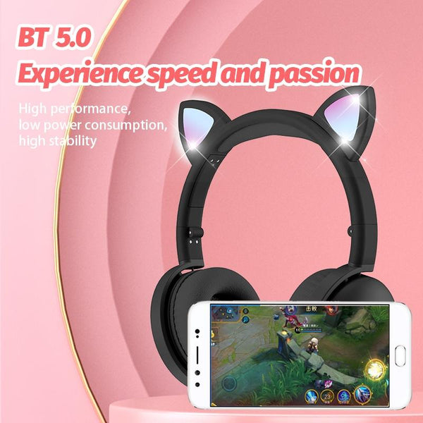 7.1 Surround Sound Cat Ear Gaming Headset With Mic Black Headsets