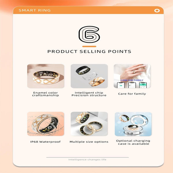 Smart Ring With Heart Rate Blood Oxygen Sleep Monitoring Rose Gold Size 7 Activity Trackers