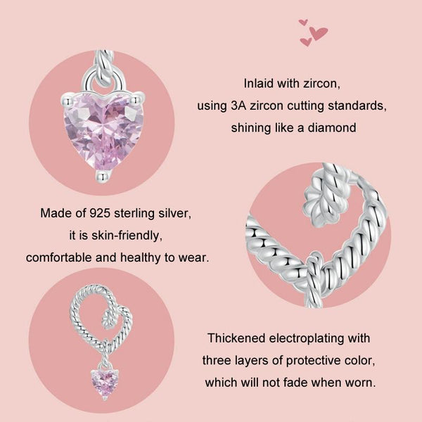925 Sterling Silver Twisted Rope Heart Pendant Beads Charms & Pendants