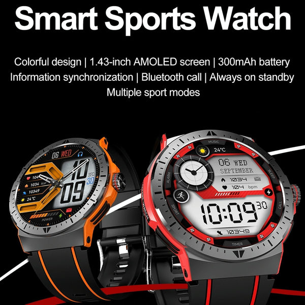1.43 Inch Bt5.3 Ip68 Sport Smart Watch Support Bluetooth Call / Message Notification Heart Rate Blood Pressure Health Monitor Orange Smart Watches