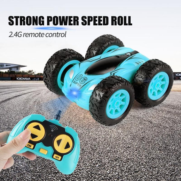 2.4G Mini High Speed Double Sided Remote Control Car Toy Blue Remote Controlled Toys