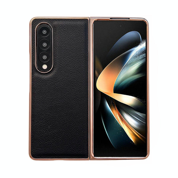 For Samsung Galaxy Z Fold4 5G Skyline Series Nano Electroplating Pu Case Black Cases Covers & Skins