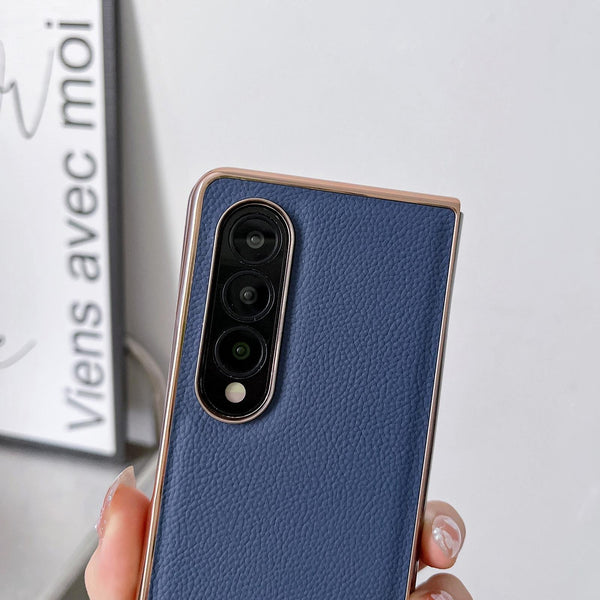 For Samsung Galaxy Z Fold4 5G Skyline Series Nano Electroplating Pu Case Black Cases Covers & Skins