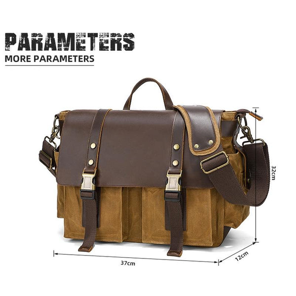 Leather Waxed Canvas Crossbody Bag For Outdoors Gray Bags