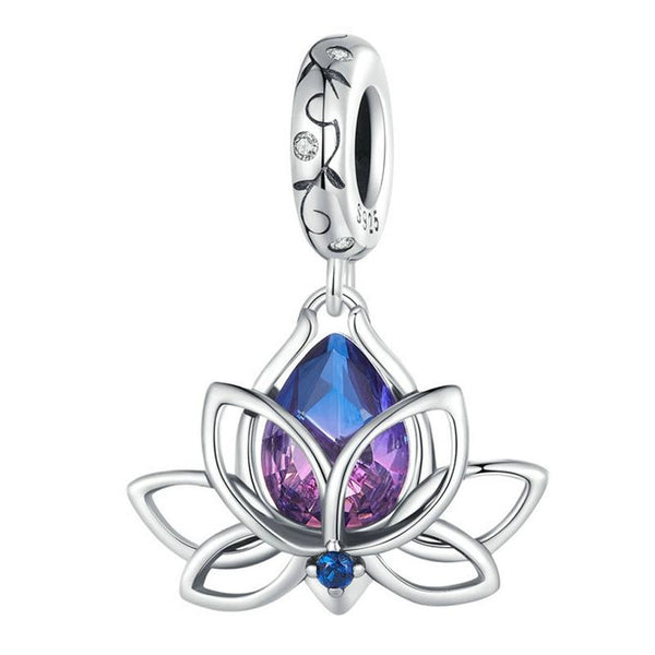 925 Sterling Silver Lotus Pendant Tourmaline Bracelet Beads Charms & Pendants