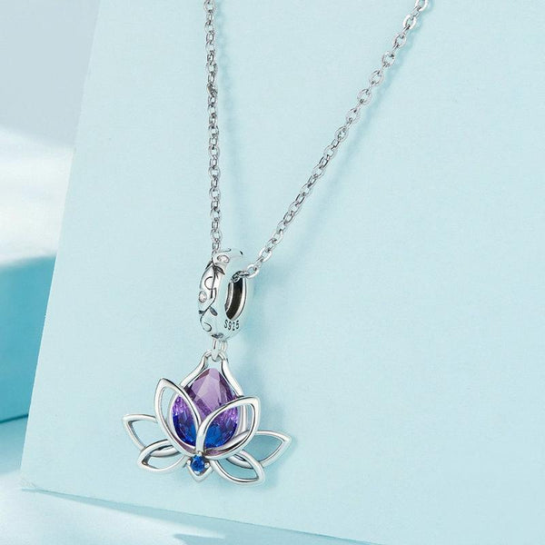 925 Sterling Silver Lotus Pendant Tourmaline Bracelet Beads Charms & Pendants