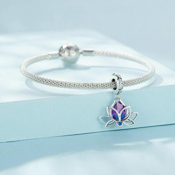 925 Sterling Silver Lotus Pendant Tourmaline Bracelet Beads Charms & Pendants