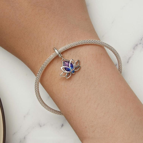 925 Sterling Silver Lotus Pendant Tourmaline Bracelet Beads Charms & Pendants