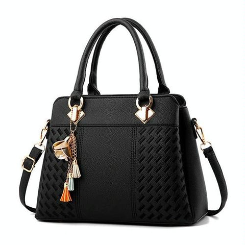 Simple Style Women Leather Crossbody Bag With Tassel Embroidery Black Women's Bags & Handbags