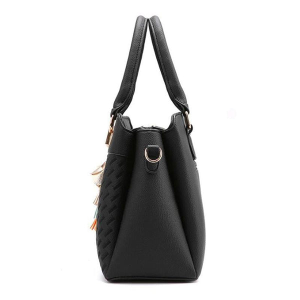 Simple Style Women Leather Crossbody Bag With Tassel Embroidery Black Women's Bags & Handbags
