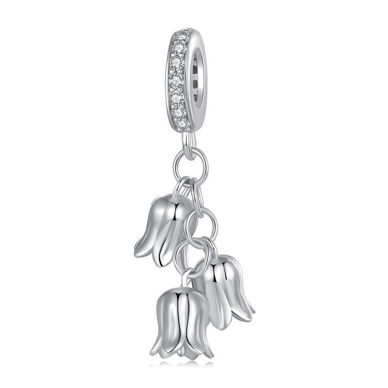 925 Sterling Silver Platinum Plated Lily Of The Valley Bracelet Pendant Charms & Pendants