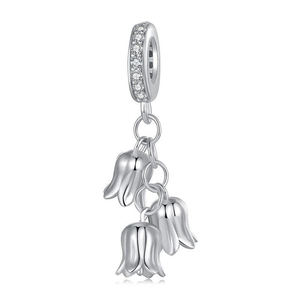 925 Sterling Silver Platinum Plated Lily Of The Valley Bracelet Pendant Charms & Pendants