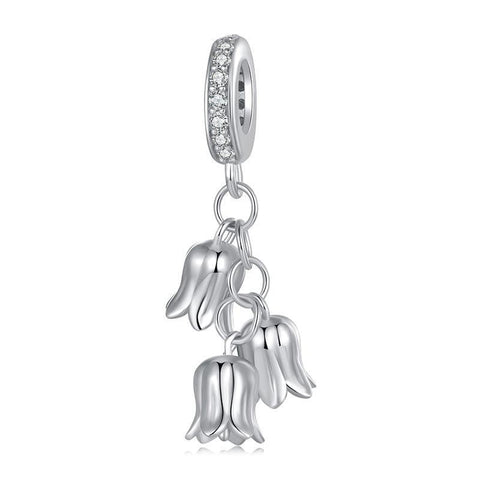 925 Sterling Silver Platinum Plated Lily Of The Valley Bracelet Pendant Charms & Pendants