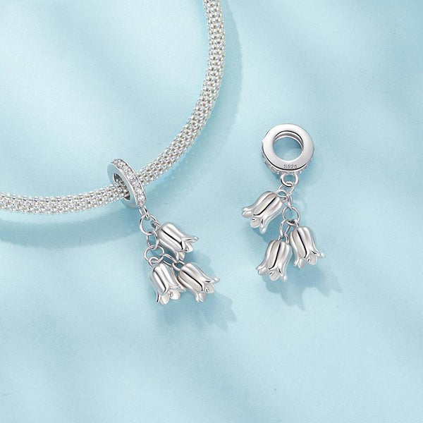 925 Sterling Silver Platinum Plated Lily Of The Valley Bracelet Pendant Charms & Pendants