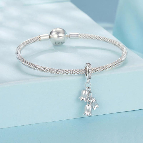 925 Sterling Silver Platinum Plated Lily Of The Valley Bracelet Pendant Charms & Pendants