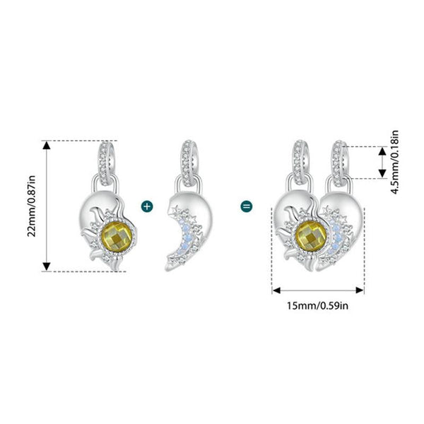 925 Sterling Silver Detachable Sun Moon Heart Pendant Charms & Pendants