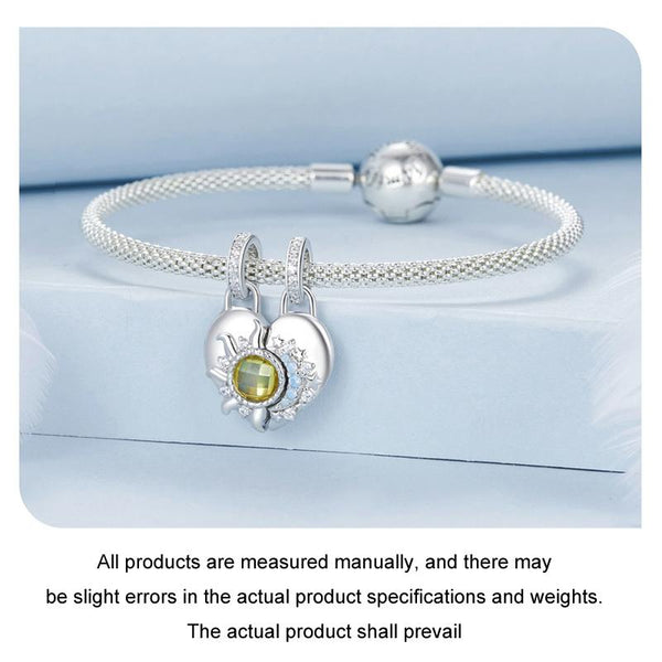 925 Sterling Silver Detachable Sun Moon Heart Pendant Charms & Pendants