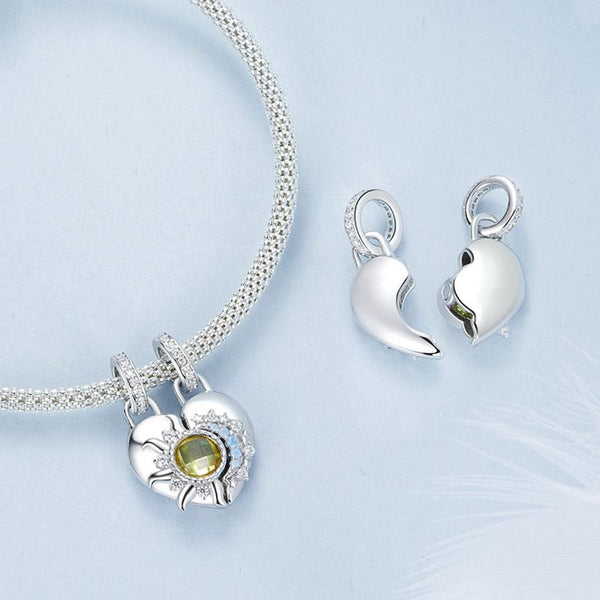 925 Sterling Silver Detachable Sun Moon Heart Pendant Charms & Pendants