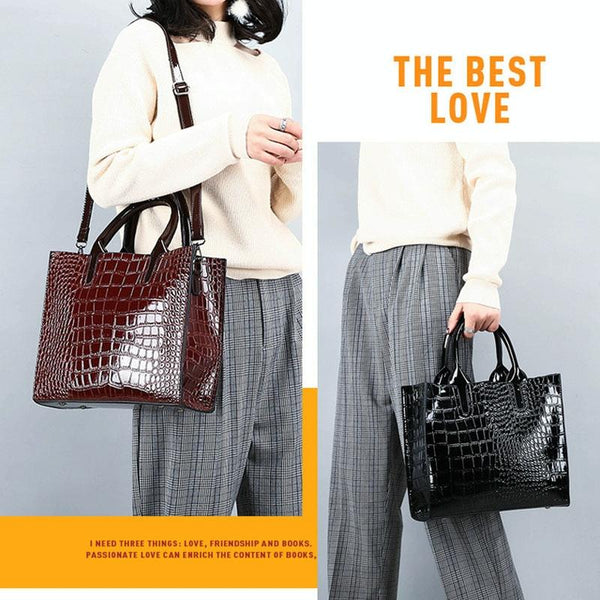 Versatile Crocodile Pattern Shoulder Bag For Women 3 In 1 Design Red Women's Bags & Handbags