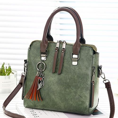 Designer Leather Crossbody Tote With Tassel For Women Army Green Women's Bags & Handbags