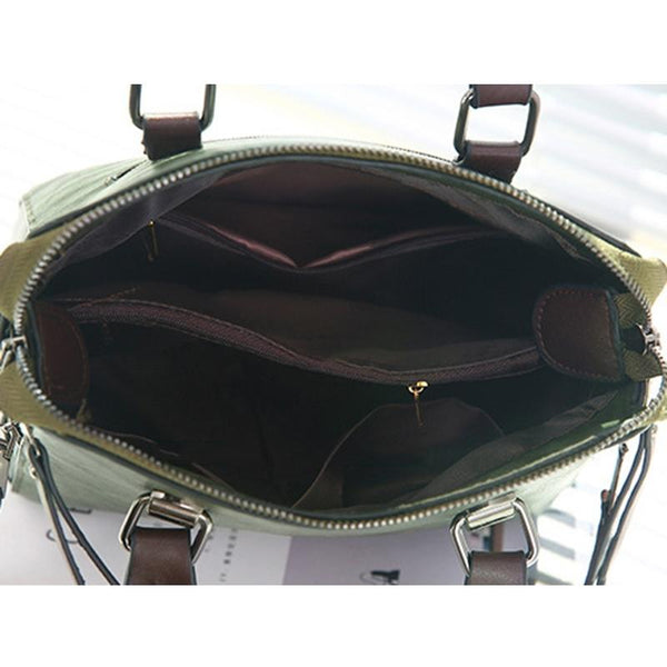 Designer Leather Crossbody Tote With Tassel For Women Army Green Women's Bags & Handbags