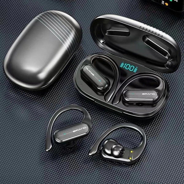 Waterproof Wireless Bluetooth Earphones With Led Display Black Earbuds