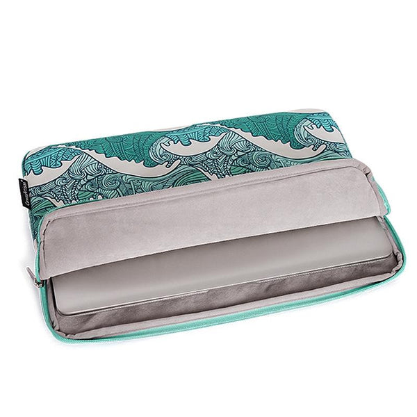 Green Wave 11 Laptop Sleeve In Pu Leather Print Laptop Cases & Bags