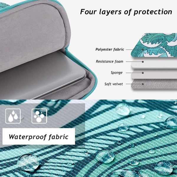 Green Wave 11 Laptop Sleeve In Pu Leather Print Laptop Cases & Bags