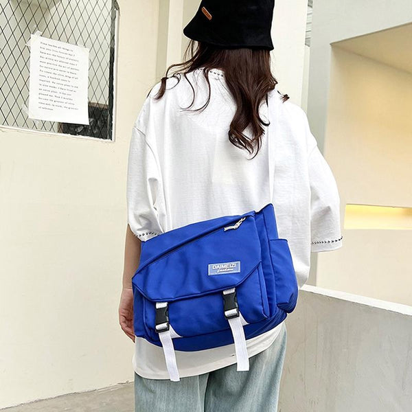 Large Capacity Canvas Crossbody Bag For Students And Casual Use Dark Blue Bags