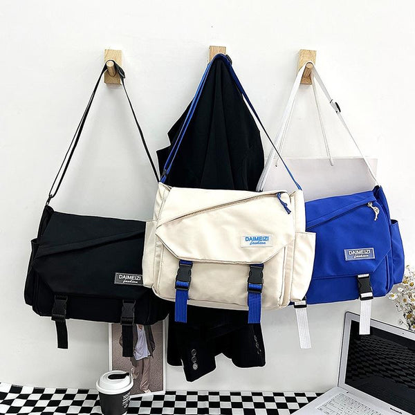 Large Capacity Canvas Crossbody Bag For Students And Casual Use Dark Blue Bags