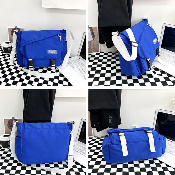 Large Capacity Canvas Crossbody Bag For Students And Casual Use Dark Blue Bags
