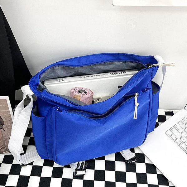 Large Capacity Canvas Crossbody Bag For Students And Casual Use Dark Blue Bags