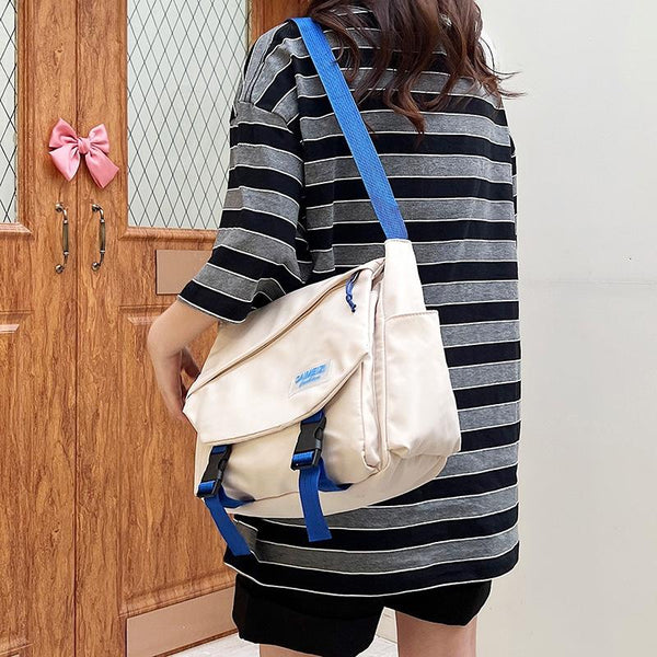 Large Capacity Canvas Crossbody Bag For Students And Casual Use Dark Blue Bags
