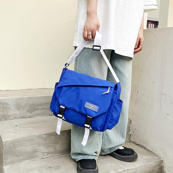 Large Capacity Canvas Crossbody Bag For Students And Casual Use Dark Blue Bags