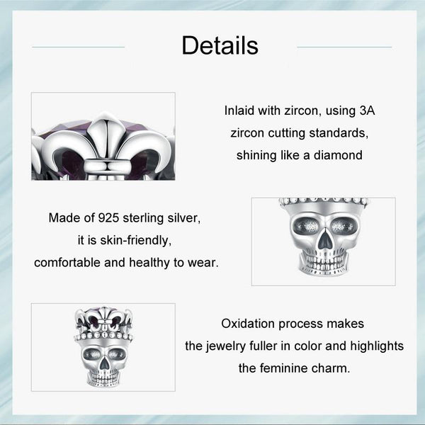 925 Sterling Silver Halloween Skull Beads Charms & Pendants