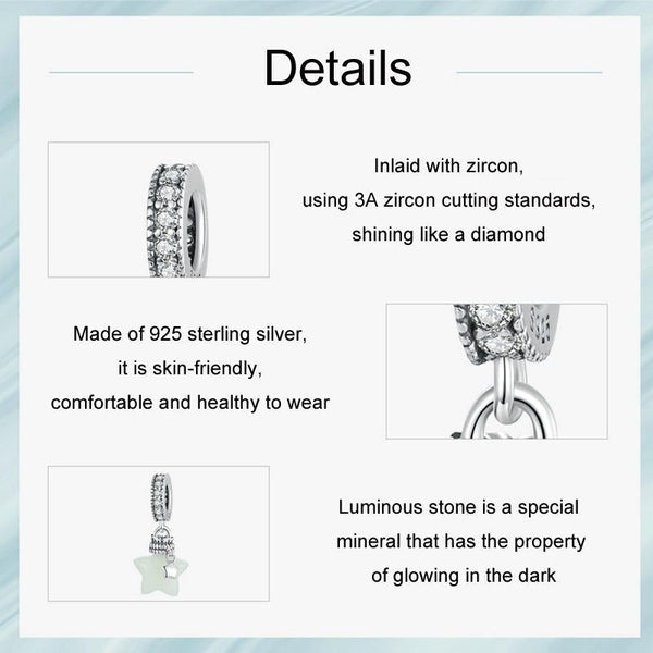 925 Sterling Silver Luminous Star Wishing Bottle Pendant Charms & Pendants