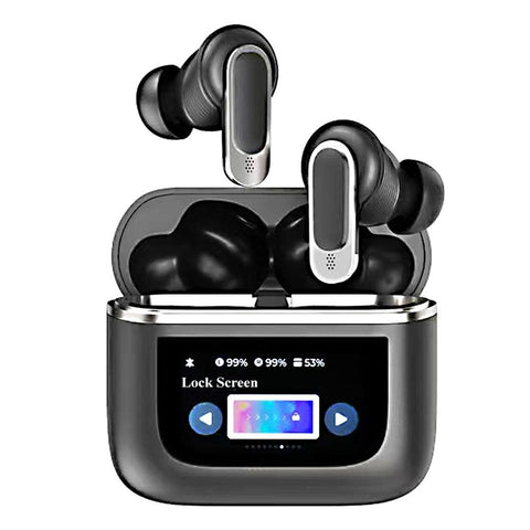 Wireless Bluetooth Earphones With Touch Screen And Active Noise Reduction Black Earbuds