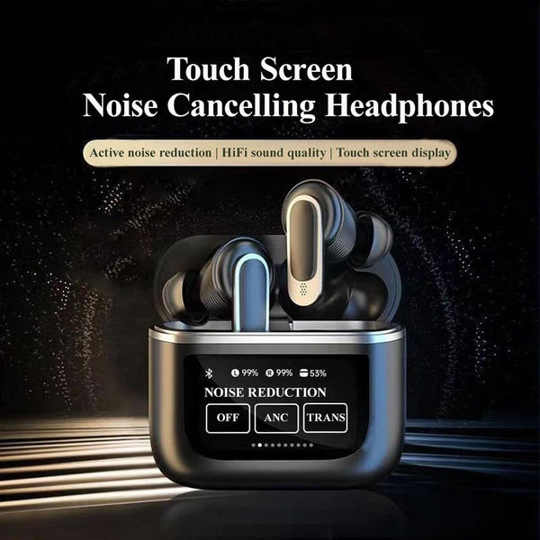 Wireless Bluetooth Earphones With Touch Screen And Active Noise Reduction Black Earbuds