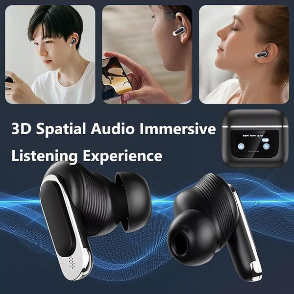 Wireless Bluetooth Earphones With Touch Screen And Active Noise Reduction Black Earbuds
