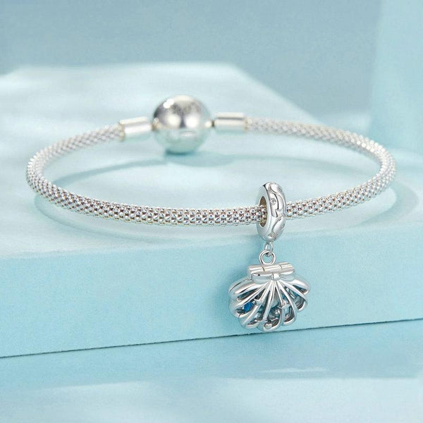 925 Sterling Silver Openable Scallop Bead Pendant Charms & Pendants