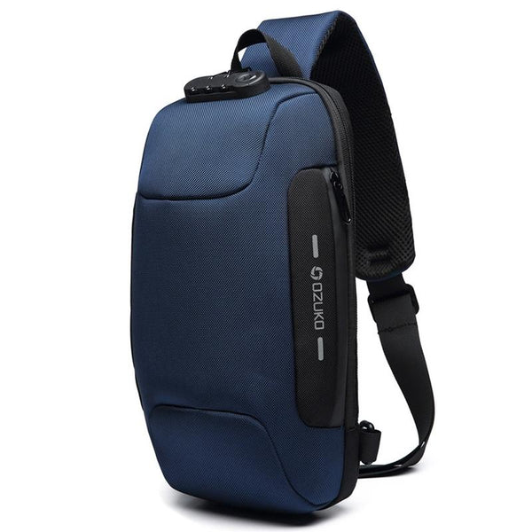 Anti Theft Men Waterproof Crossbody Bag With Usb Port Blue Bags