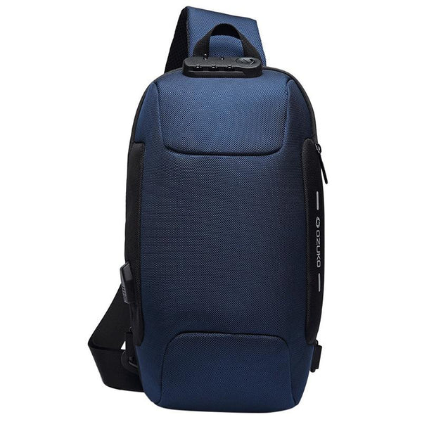 Anti Theft Men Waterproof Crossbody Bag With Usb Port Blue Bags