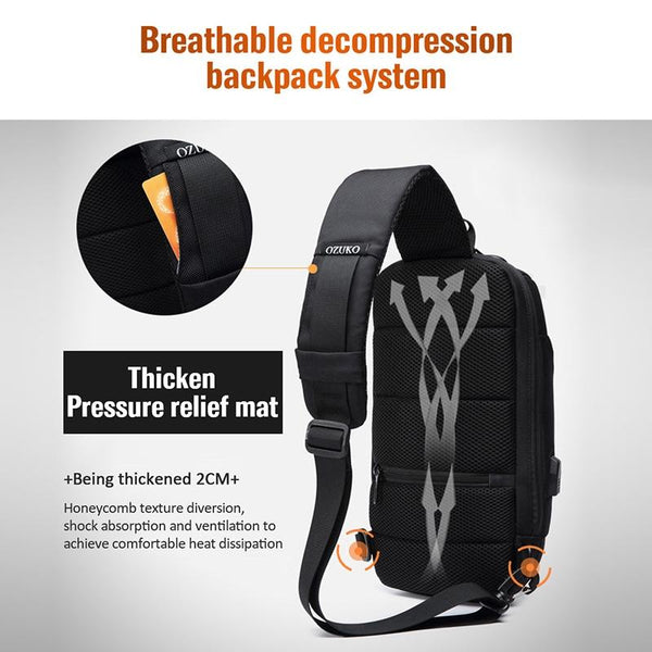 Anti Theft Men Waterproof Crossbody Bag With Usb Port Blue Bags