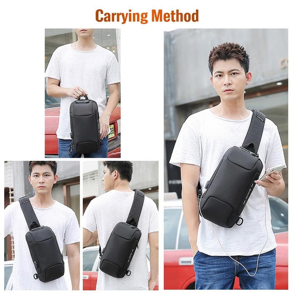 Anti Theft Men Waterproof Crossbody Bag With Usb Port Blue Bags