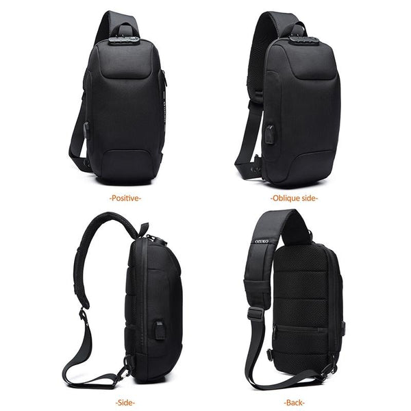 Anti Theft Men Waterproof Crossbody Bag With Usb Port Blue Bags